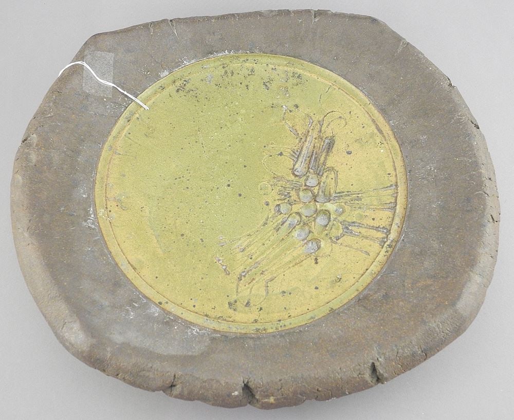 Stoneware Dish with Impressed Mark of Ed Drahanchuk, 2 3/8 x 12".: Stoneware Dish with Impressed Mark of Ed Drahanchuk, 2 3/8 x 12".