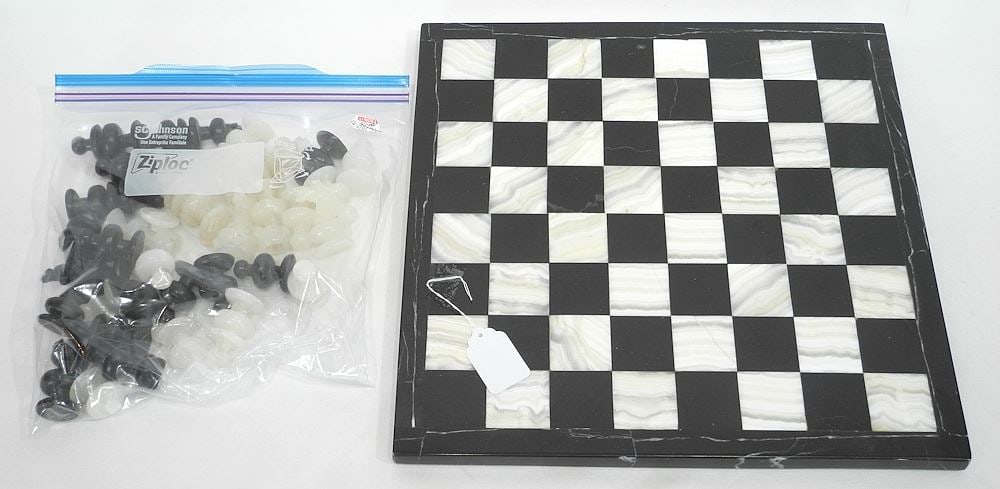 Marble Chess Set, 14 1/4 x 14 1/4".: Marble Chess Set, 14 1/4 x 14 1/4".