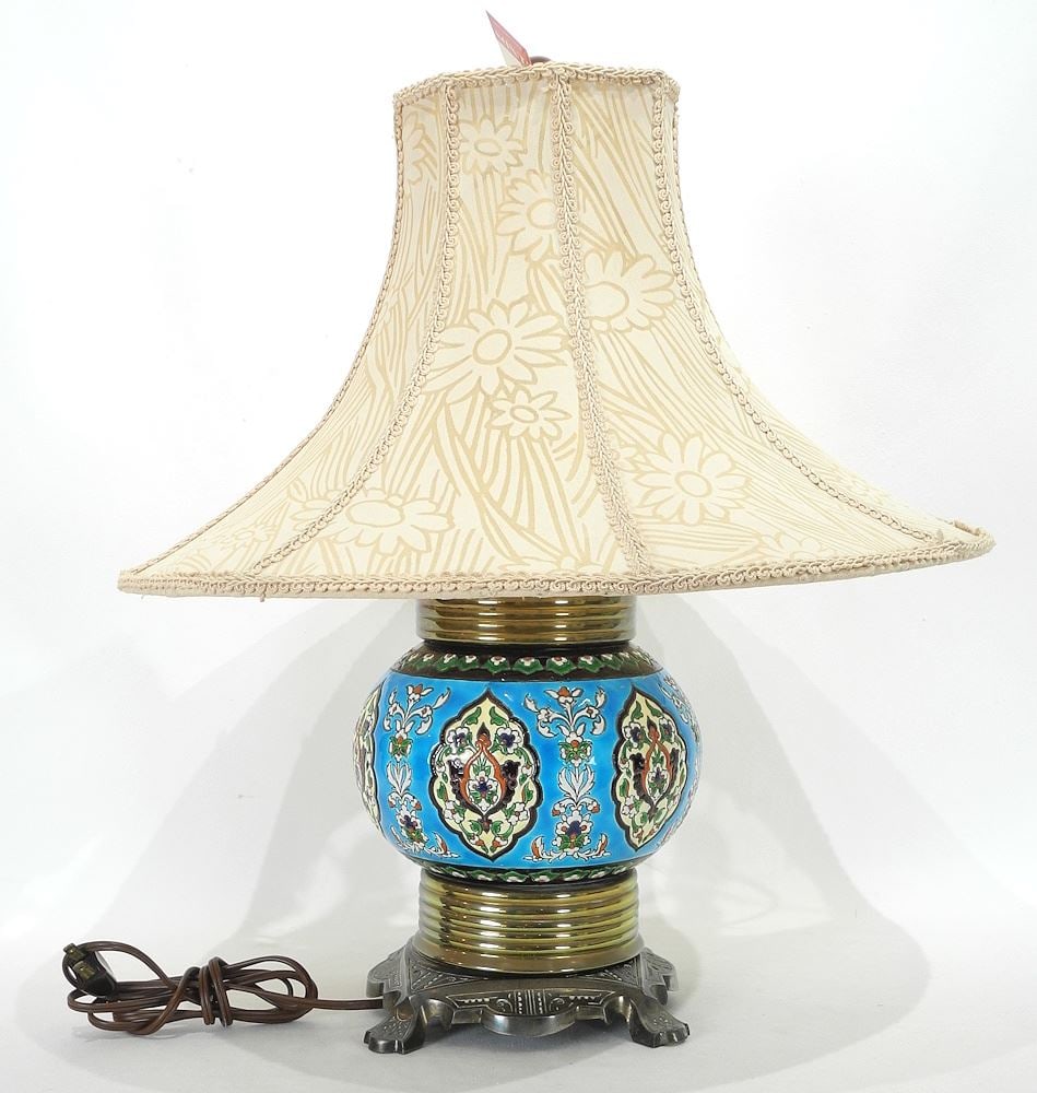 Longwy Table Lamp, 20"h (restored).: Longwy Table Lamp, 20"h (restored).