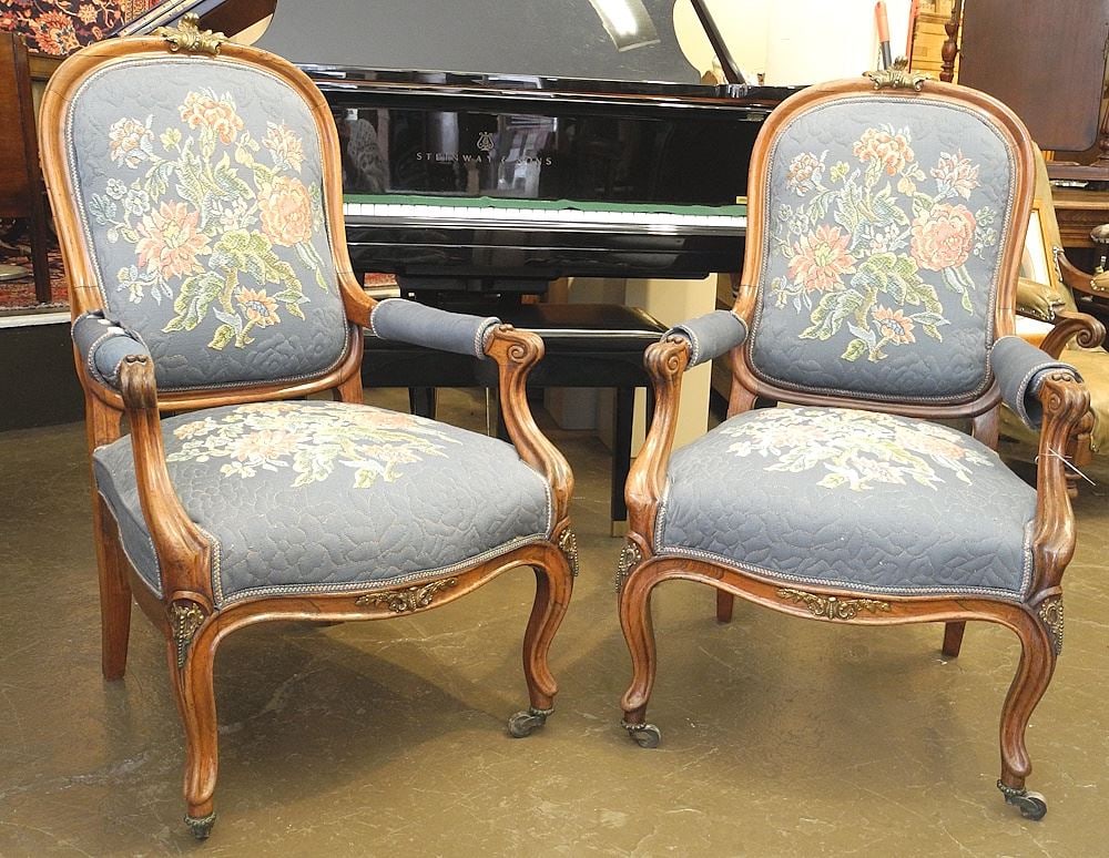 Pair of Mid 19th C. Brass Mounted Rosewood Armchairs, 40 1/4"h. (1 of 7)