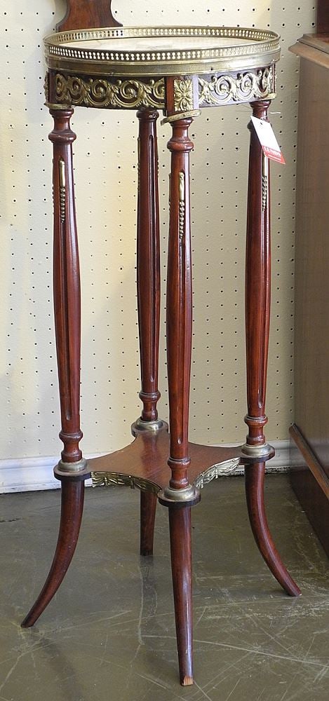 Louis XVI Marble Inset Torchiere, 32 1/4"h (loose top noted).: Louis XVI Marble Inset Torchiere, 32 1/4"h (loose top noted).