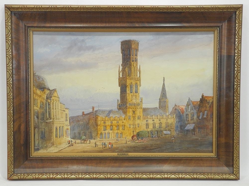Watercolour Attributed to E.Nevil, 14 1/2 x 21 1/2", "Bruges". (1 of 5)