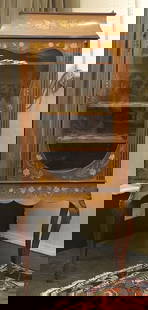 Early 20th C. Louis XV-Style Marquetry Vitrine, 65"h.: Early 20th C. Louis XV-Style Marquetry Vitrine, 65"h.