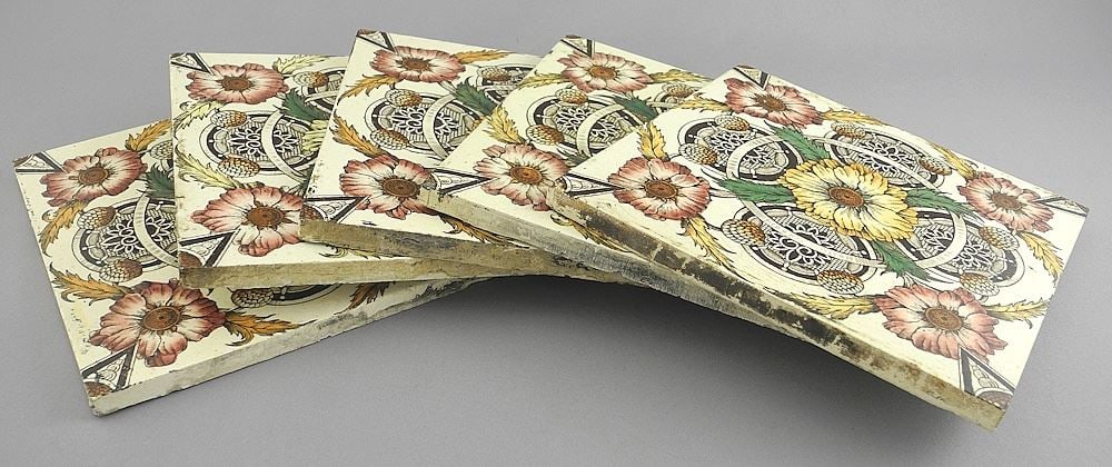 Five English Ceramic Tiles, 6 1/8 x 6 1/8". (1 of 3)