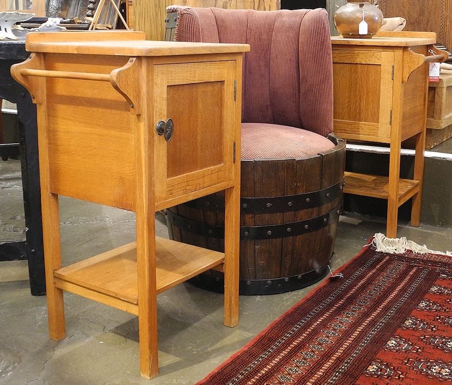 Pair of Lord Roberts Memorial Workshops Dundee Oak Night Tables, 31"h. (1 of 7)