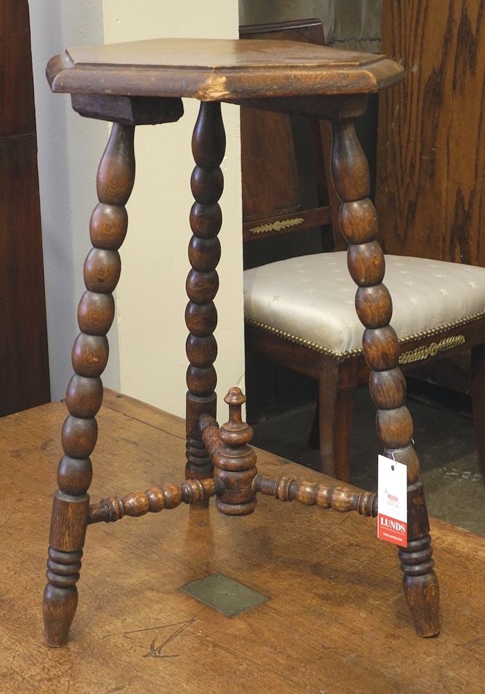 Miniature Spool Cricket Table, C.1900, 19 3/8"h.: Miniature Spool Cricket Table, C.1900, 19 3/8"h.