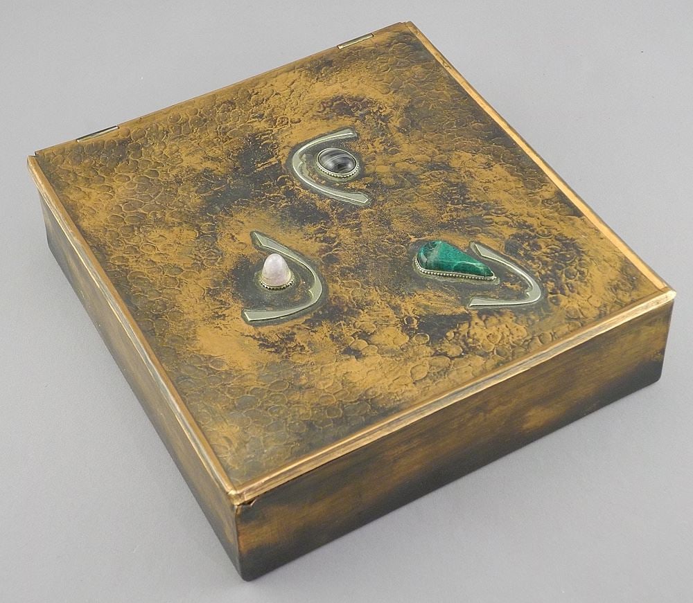 Copper & Semi Precious Stone Mounted Cigar Box signed Smaly, Jerusalem. (1 of 3)