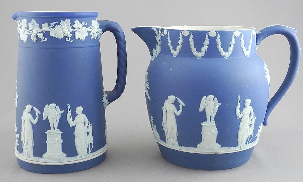 Two Wedgwood Jasper Ware Pitchers, 5 3/4 & 6 3/4"h. (1 of 4)