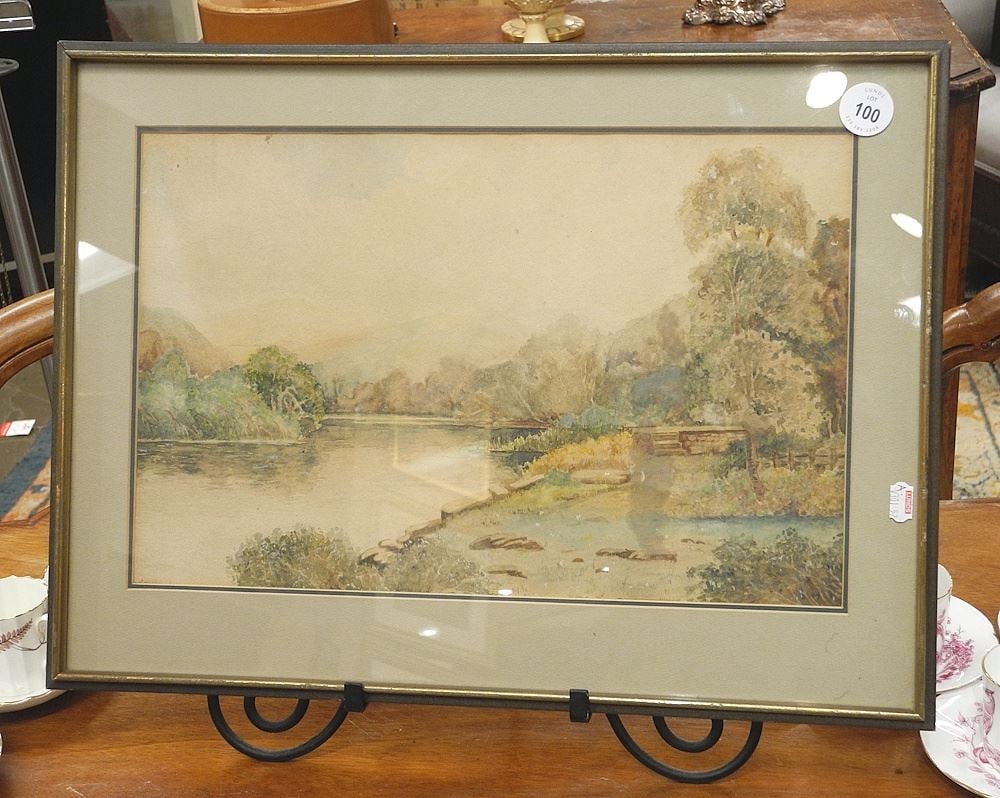 Unsigned 19th C. Watercolour, 10 1/4 x 15 3/4", "River Scene". (1 of 1)