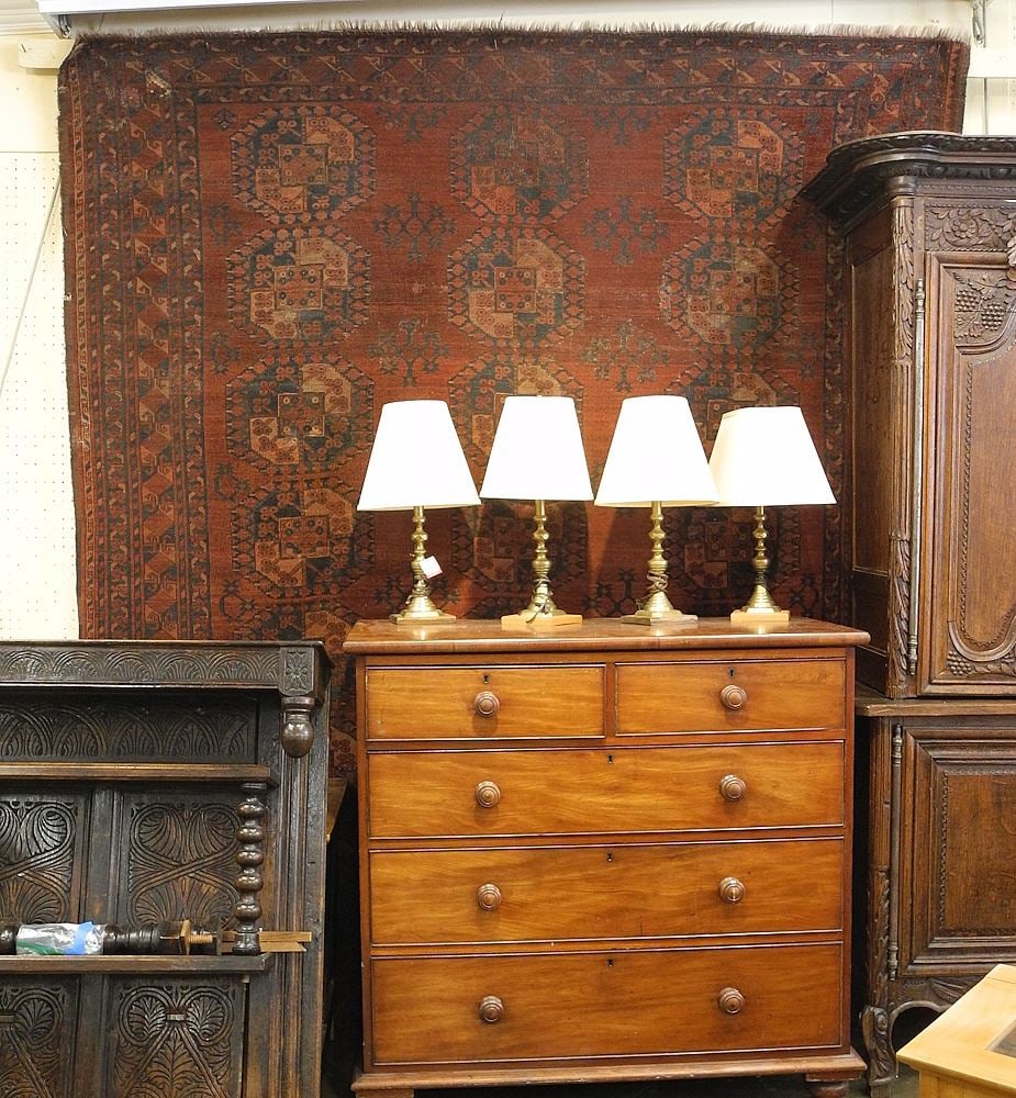 Antique Bokhara Carpet Approximately 9' x 8'. (1 of 3)