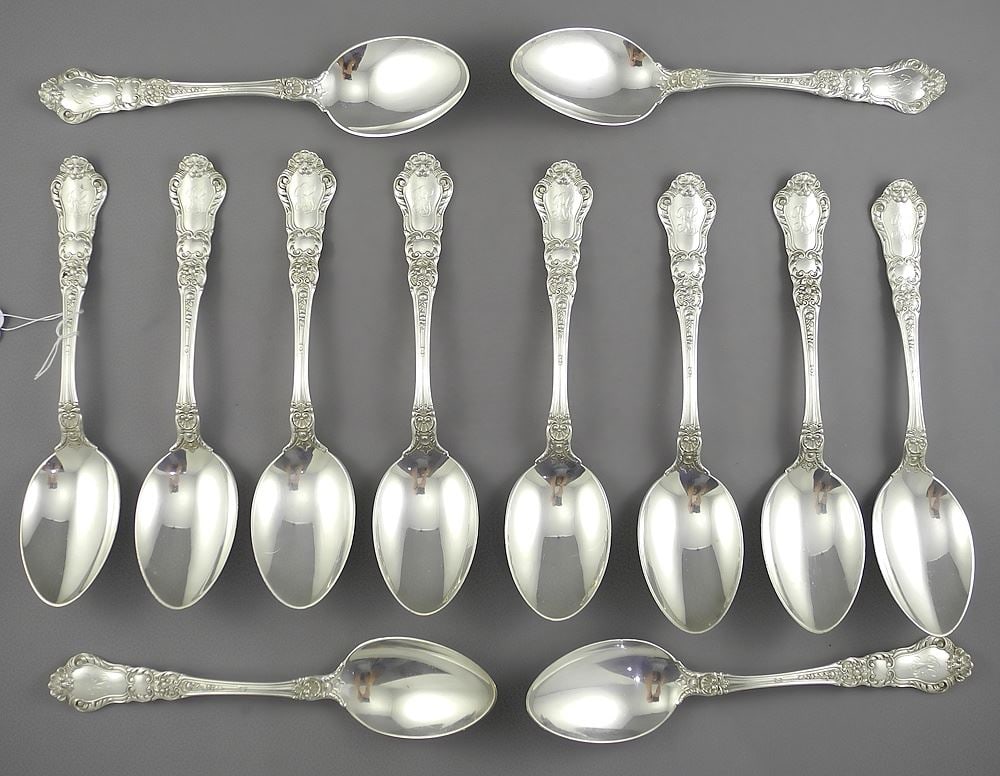 Twelve Gorham Sterling Silver Table Spoons Monogrammed RG, 7"L, 628g. (1 of 5)