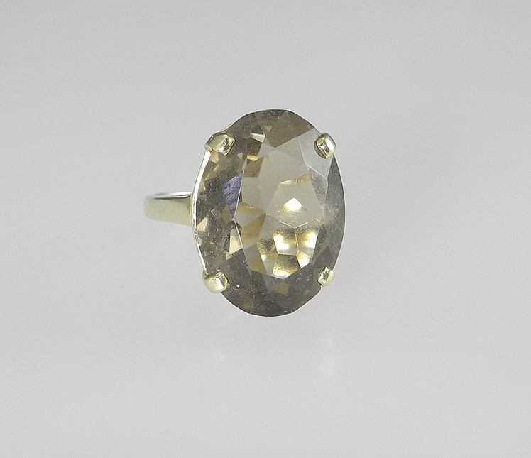 14K Smokey Quartz Dinner Ring, Size 6 3/4, 6.92g. (1 of 4)