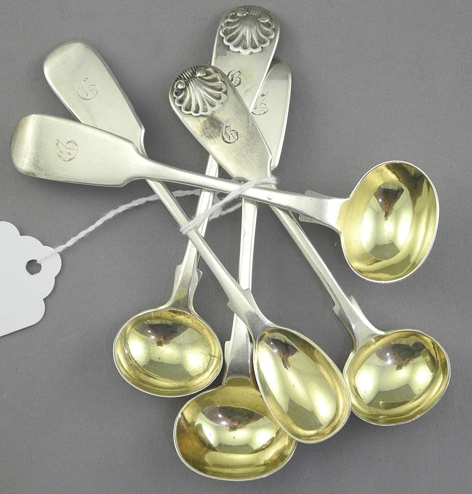 Two Pair of Victorian Silver Open Salt Spoons and a Mustard Spoon - "G", 81 grams. (1 of 2)