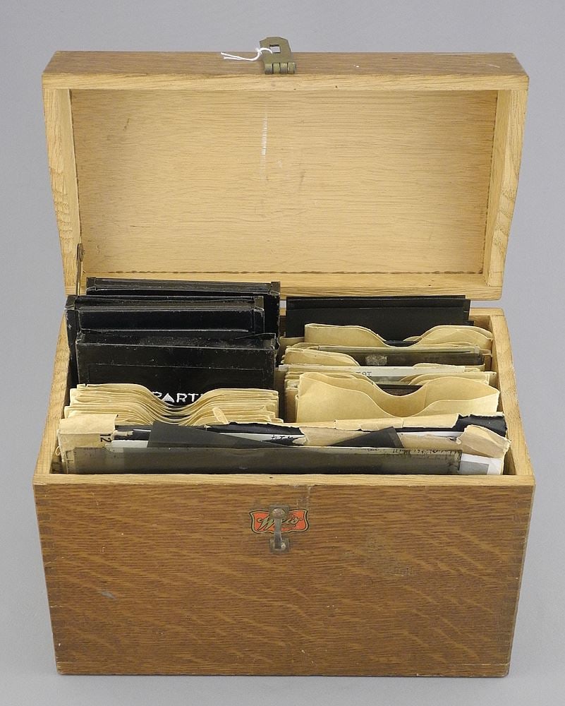 Collection of Risque Photographic Negatives in Oak box. (1 of 5)