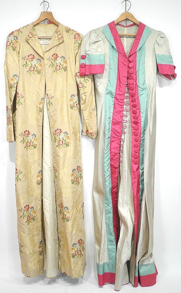 Blum's Vogue Chicago Long Embroidery Zip Coat & Long Satin Dress.: Blum's Vogue Chicago Long Embroidery Zip Coat & Long Satin Dress.
