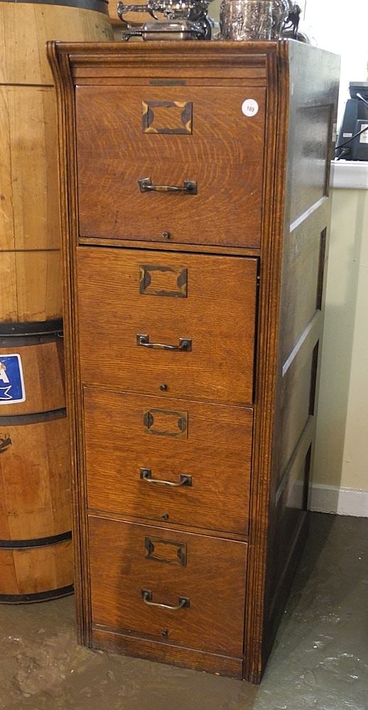 Office Specialty Manufacturing Co. Four Drawer Oak Filing Cabinet, 53"h (1 of 1)