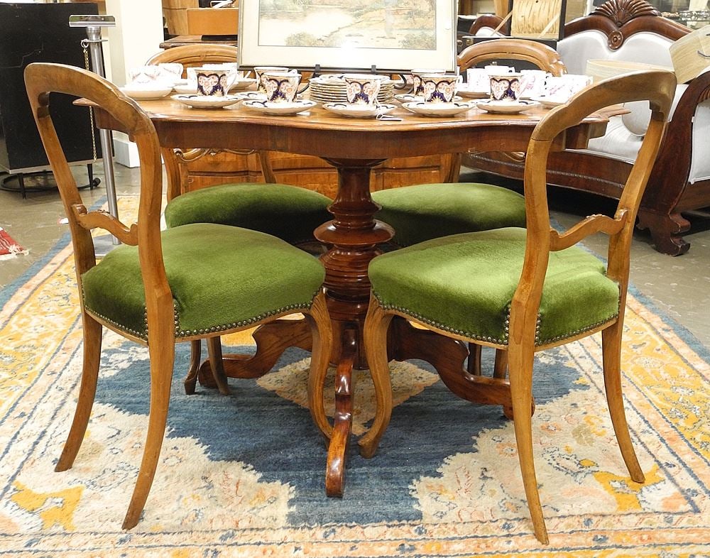 European Mahogany Breakfast Table (49"w) & Four Victorian Chairs. (1 of 7)