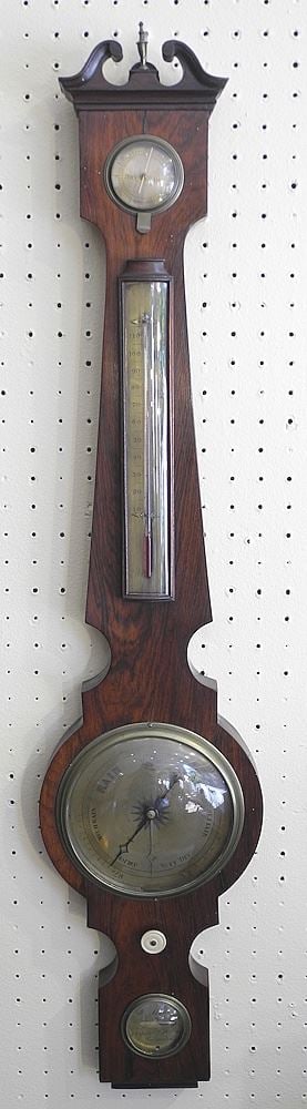 Rosewood Banjo Barometer signed T.Myers, 49 Queens St, Portsea.: Rosewood Banjo Barometer signed T.Myers, 49 Queens St, Portsea.