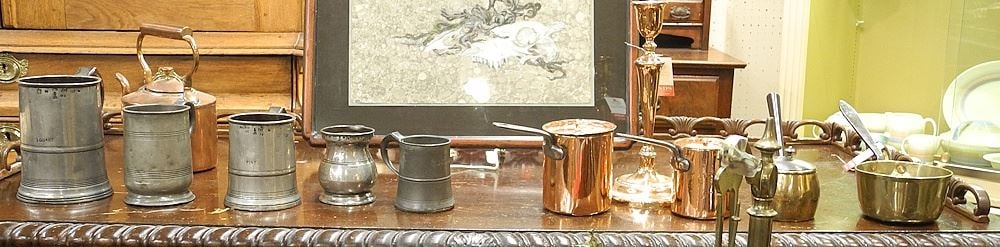 Collection of 19th C. Pewter & Copper Domestic Sundries, Candlestick, 10 3/4"h. (1 of 3)