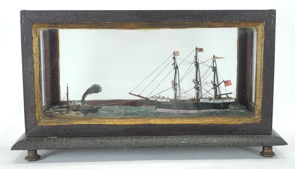 Vancouver Island Interest: Ship's Diorama "Stag Towing Malahat", 12 x 22 x 10 1/4".: Vancouver Island Interest: Ship's Diorama "Stag Towing Malahat", 12 x 22 x 10 1/4".
