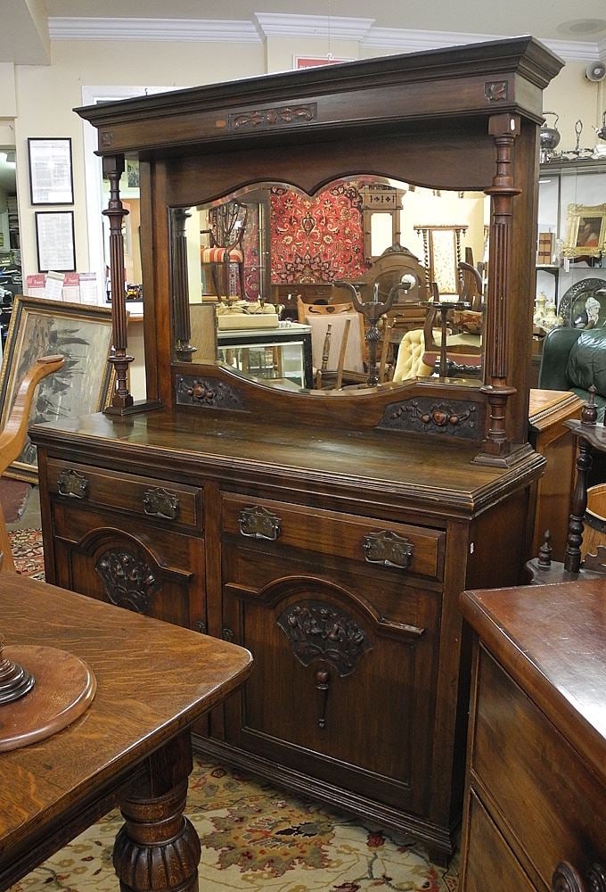 19th C. Scottish Sideboard with Carved Features, 68"h. (1 of 3)