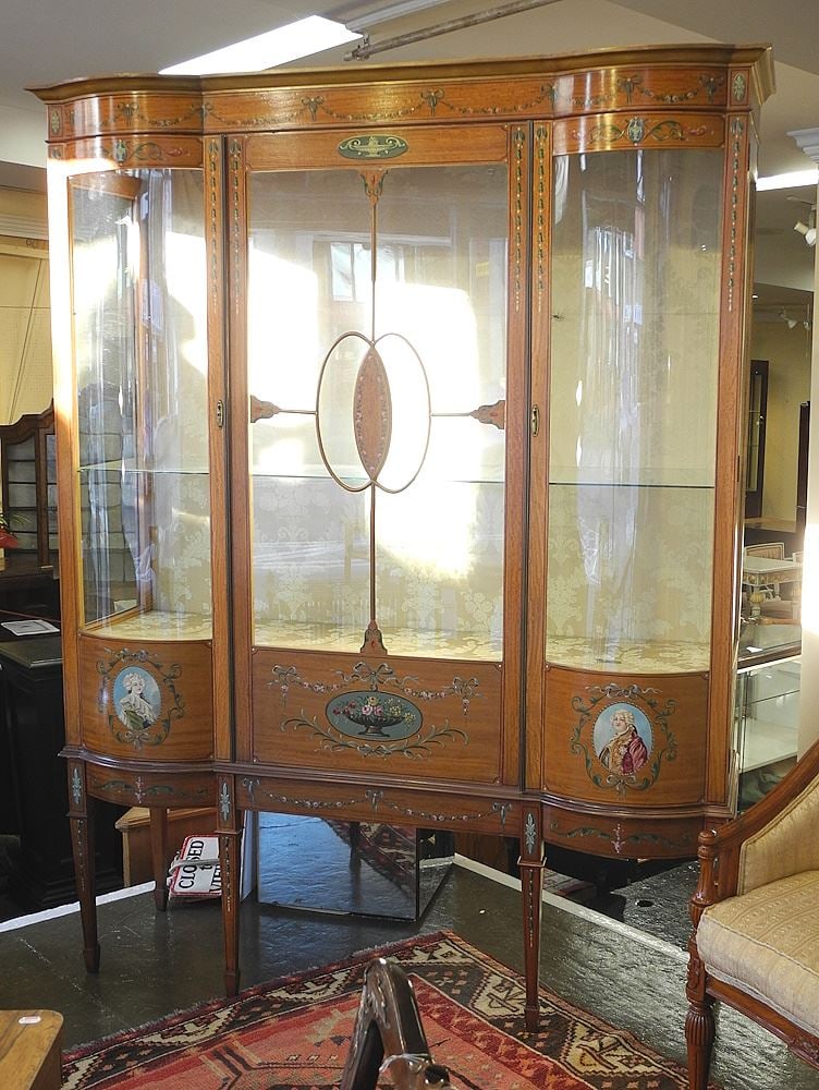 Edwardian Painted Mahogany Cabinet, 78 1/4 x 58 1/2 x 19 1/2".: Edwardian Painted Mahogany Cabinet, 78 1/4 x 58 1/2 x 19 1/2".