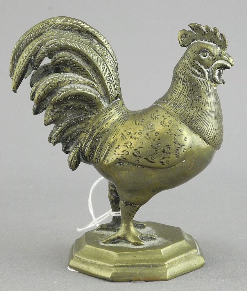 19th C. Cast Brass Rooster, 3 1/8"h, 182g. (1 of 2)