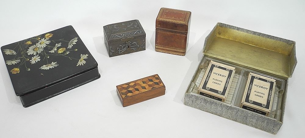 Collection of Boxes & Playing Cards: Viceroy Canasta/Islamic/Tunbridge. (1 of 3)