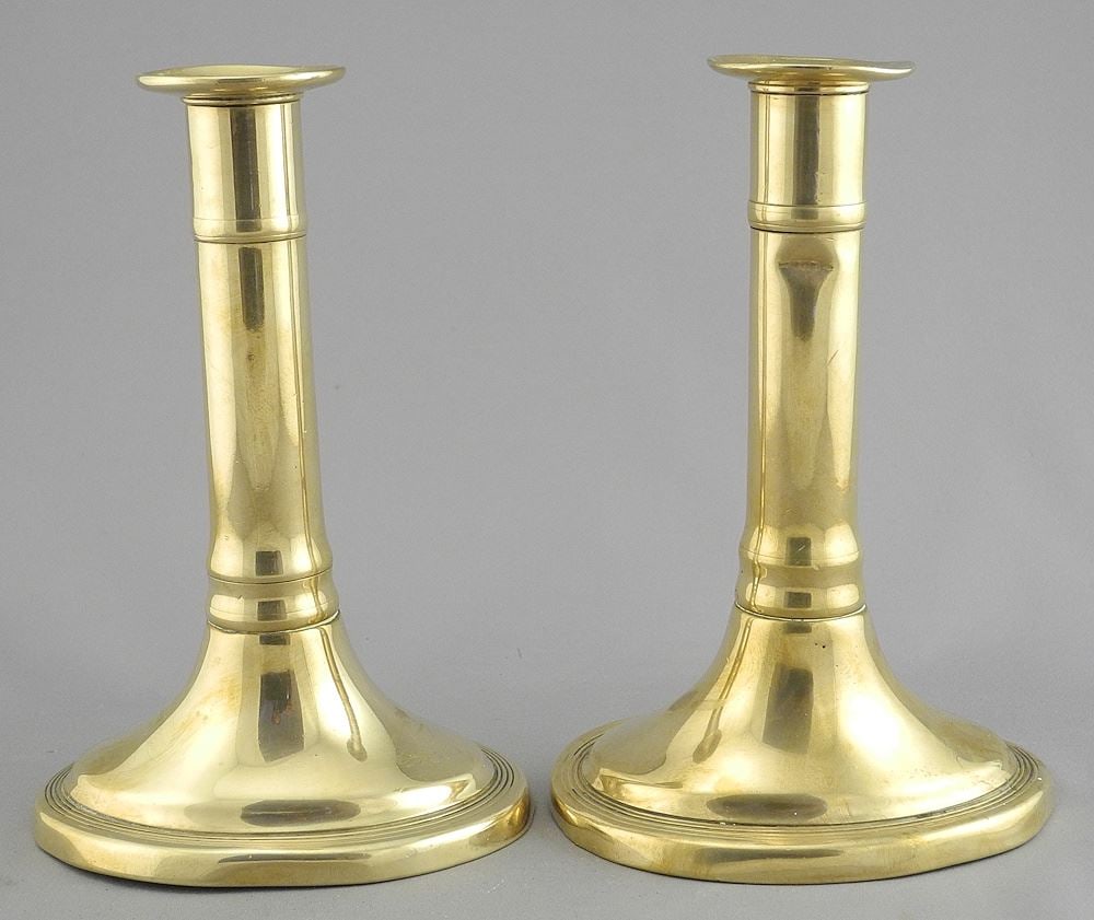 Pair of 17th/18th C. Brass Candlesticks, 6 1/8"h (as found). (1 of 5)