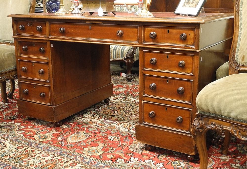 19th C. Mahogany Double Pedestal Desk, 53"w.: 19th C. Mahogany Double Pedestal Desk, 53"w.