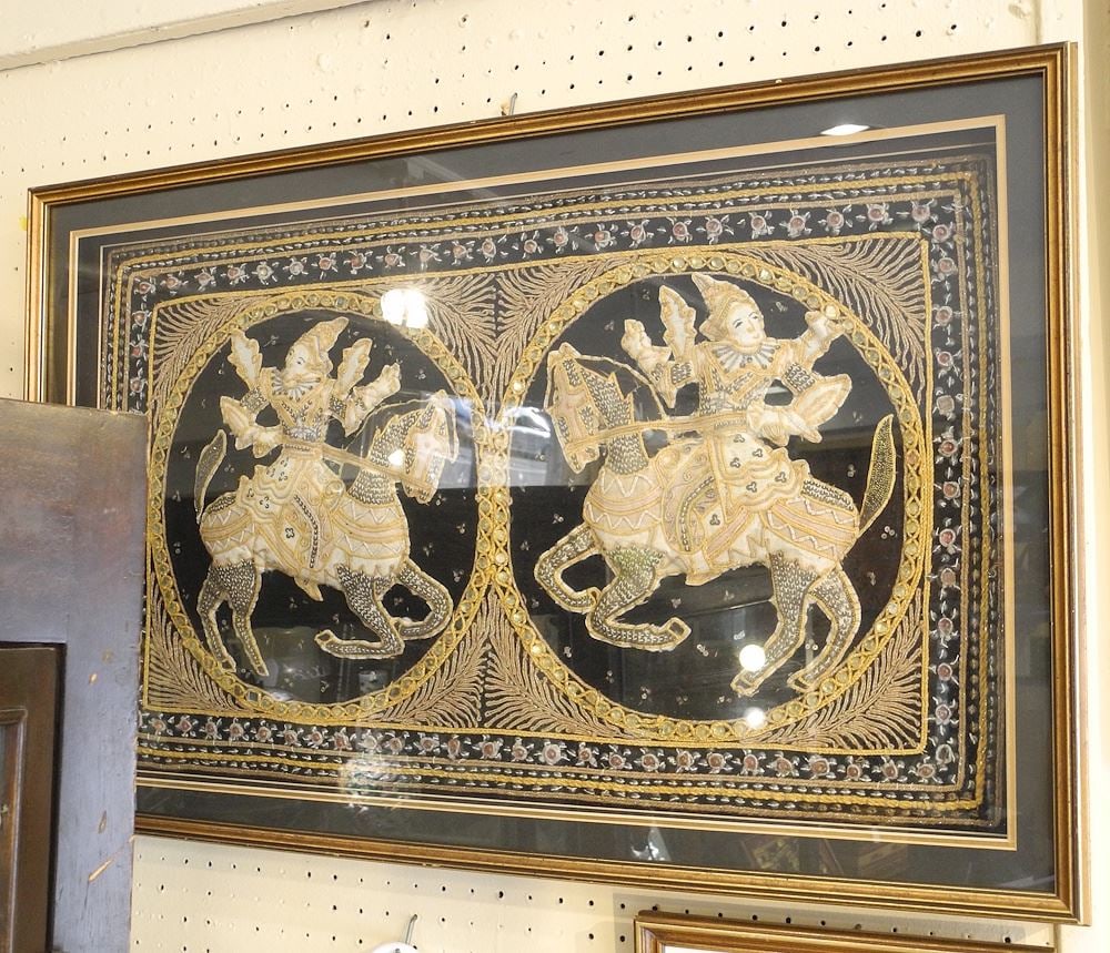 Burmese Double Kalaga Panel, Framed, 18 1/2 x 30 1/2". (1 of 1)