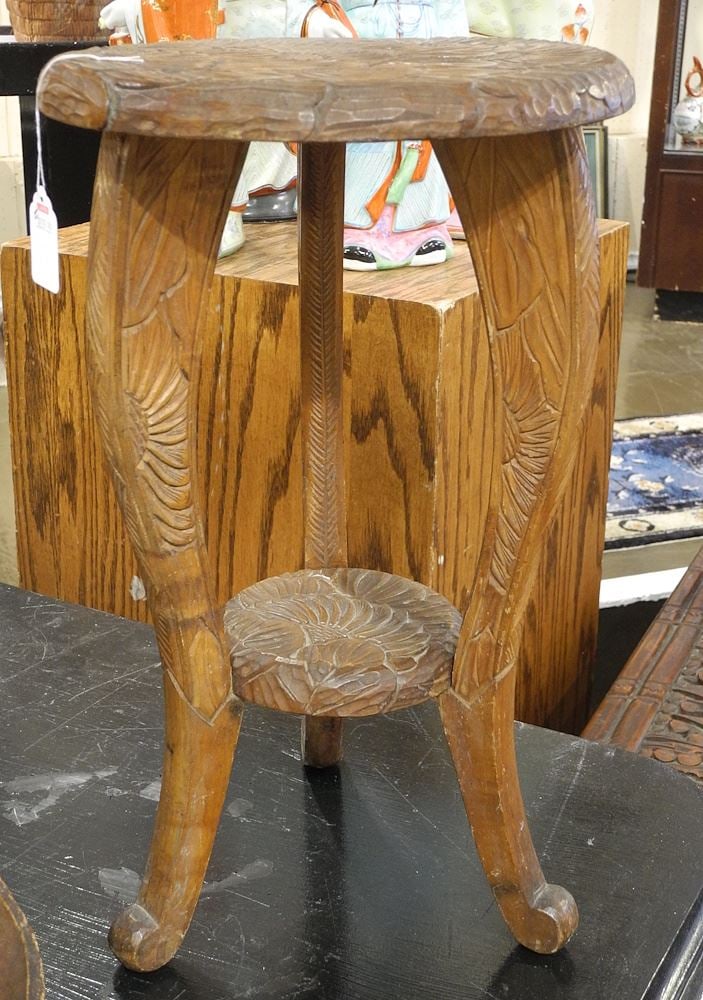 Japanese Carved Hardwood Table, 17 5/8"h.: Japanese Carved Hardwood Table, 17 5/8"h.