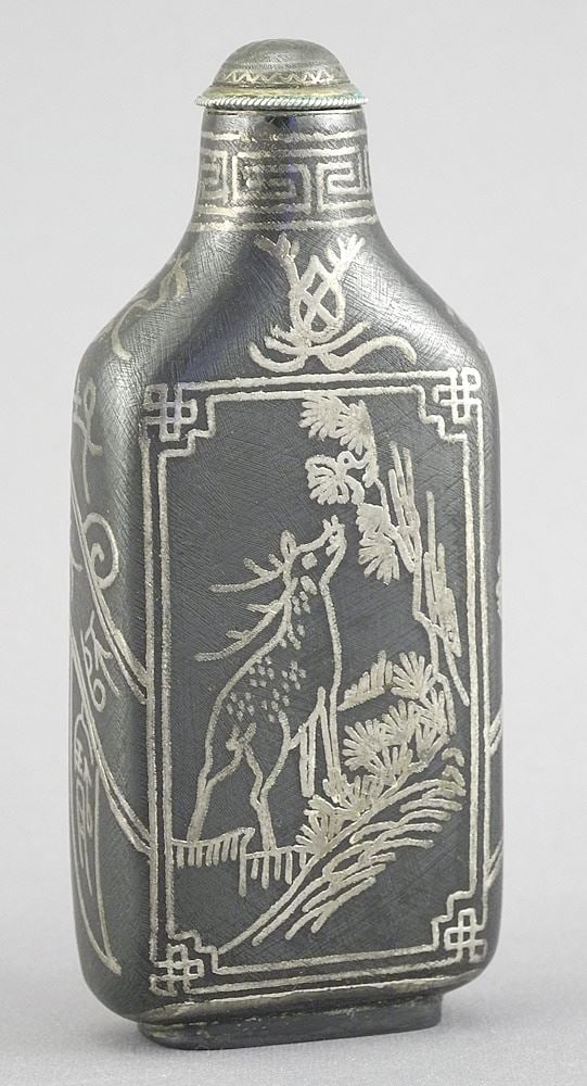Chinese Inlaid Bronze Snuff Bottle, 3 3/4"h, 81.6g. (1 of 6)