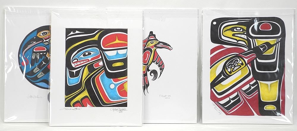 4 Native Ink Drawings, 11 x 14", Peter Hunt & Ty Bonham (3).: 4 Native Ink Drawings, 11 x 14", Peter Hunt & Ty Bonham (3).