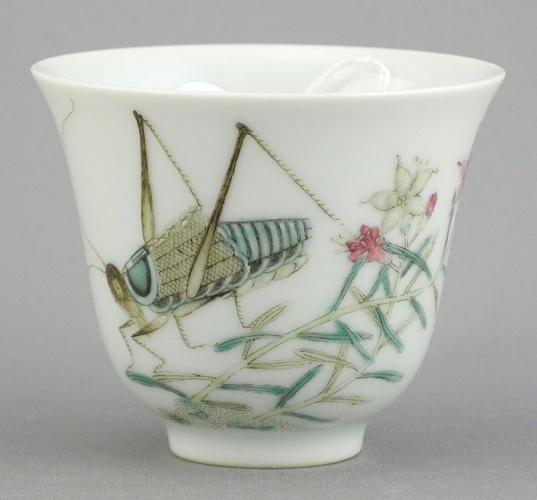 Chinese Porcelain "Cricket" Wine Cup, Guangxu Mark, 1 7/8"h.: Chinese Porcelain "Cricket" Wine Cup, Guangxu Mark, 1 7/8"h.