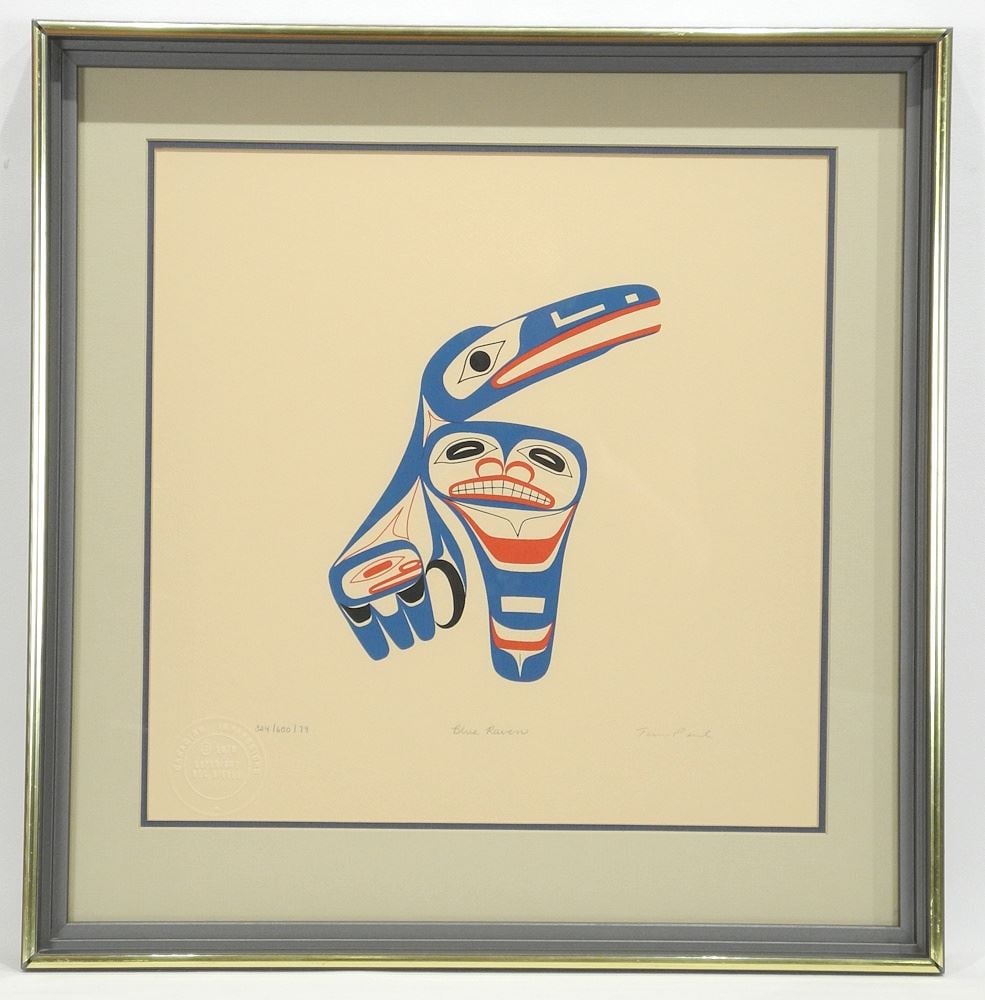 Serigraph signed Tim Paul, 14 5/8 x 14 5/8", "Blue Raven" #324/600'79. (1 of 5)