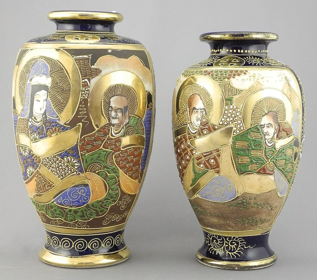 Two Satsuma Vases, 8 5/8 & 9 1/4"h.: Two Satsuma Vases, 8 5/8 & 9 1/4"h.