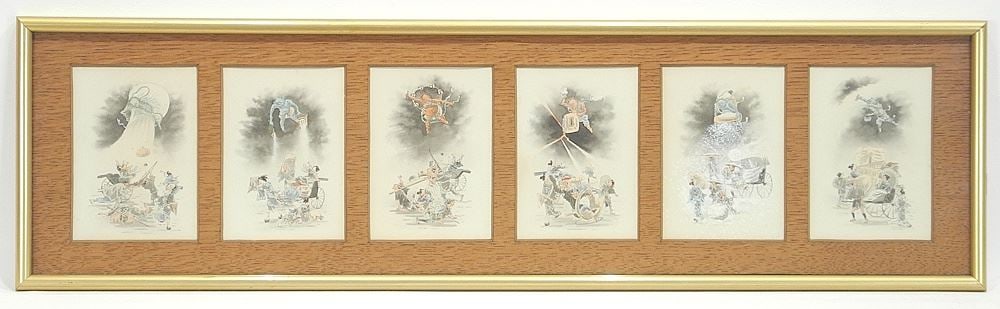 Six Japanese Block Prints "Weather Demons", Each 5 1/2 x 3 7/8". (1 of 3)
