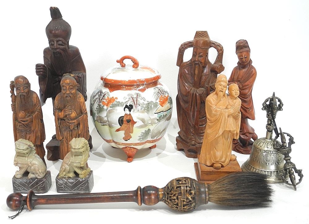 Collection of Asian Items: Reproduction Brush/White Metal Dorjer Bell,etc. (1 of 4)