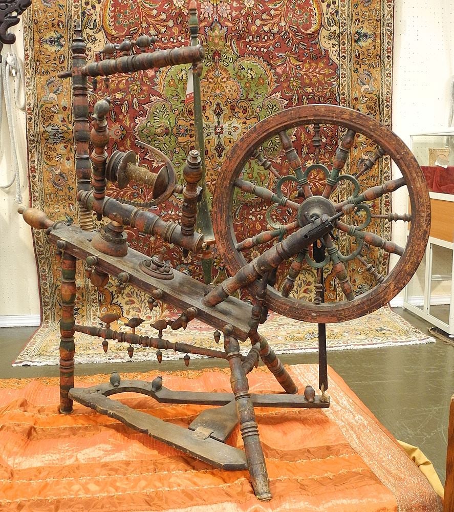 South Asian Spinning Wheel, 34 x 35 x 18 1/2".: South Asian Spinning Wheel, 34 x 35 x 18 1/2".