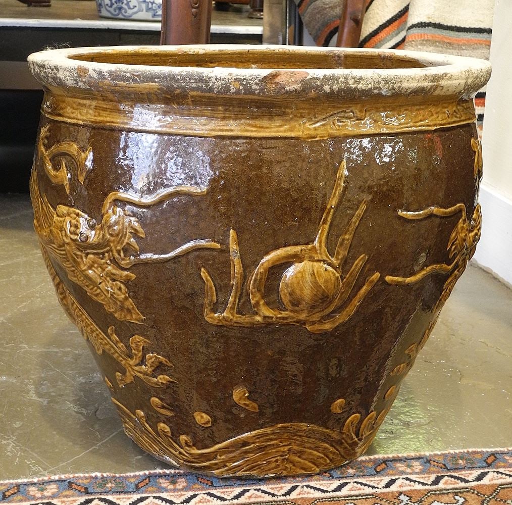 Chinese Stoneware Egg Crate, 17"h (rim chipped).: Chinese Stoneware Egg Crate, 17"h (rim chipped).