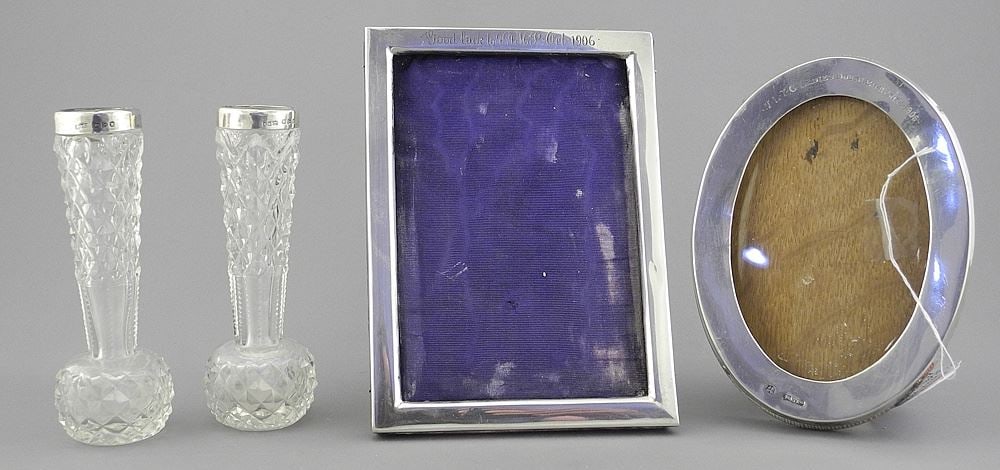 Two Sterling Silver Photo Frames & Pair of Posey Vases, 6 1/4"h. (1 of 4)
