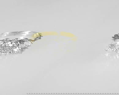 14-18Kt (marked) Yellow Gold Ring with Three Diamonds, Size 7 1/4, 3.4 g.: 14-18Kt (marked) Yellow Gold Ring with Three Diamonds, Size 7 1/4, 3.4 g.