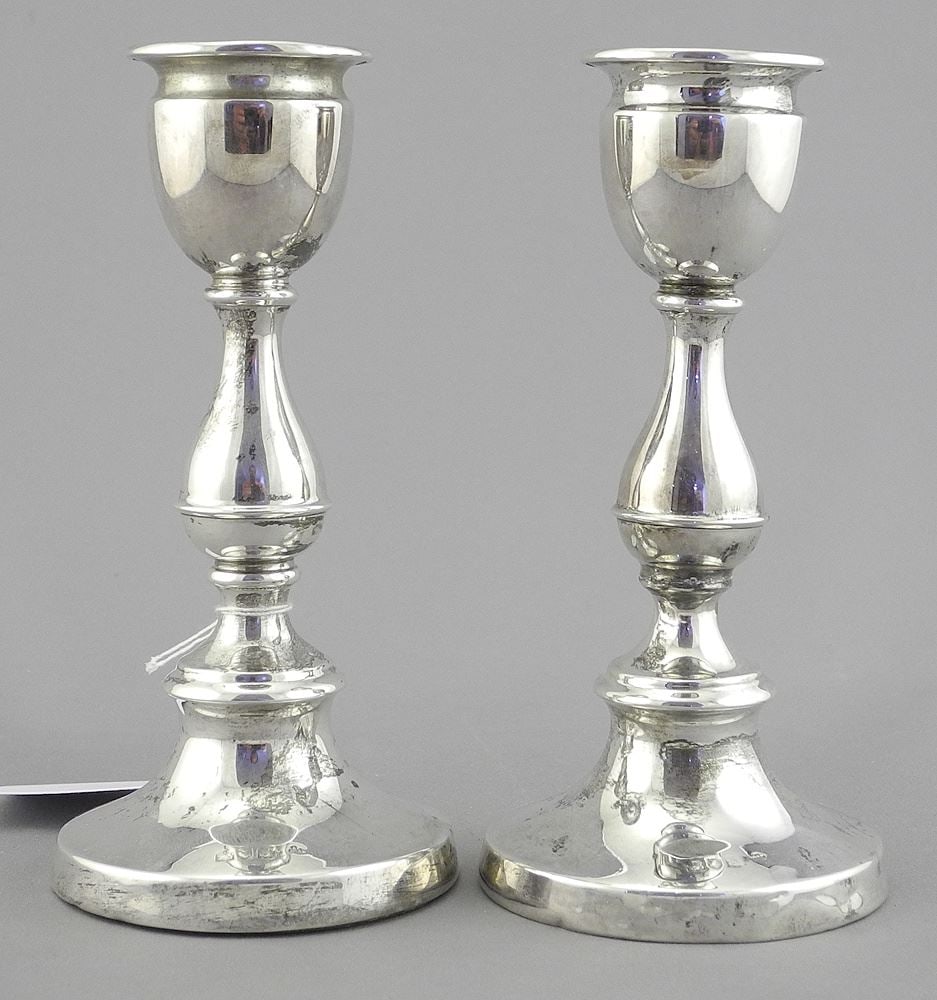 Pair of Hallmarked Silver Weighted Candlesticks, 5"h, TW 274g. (1 of 4)
