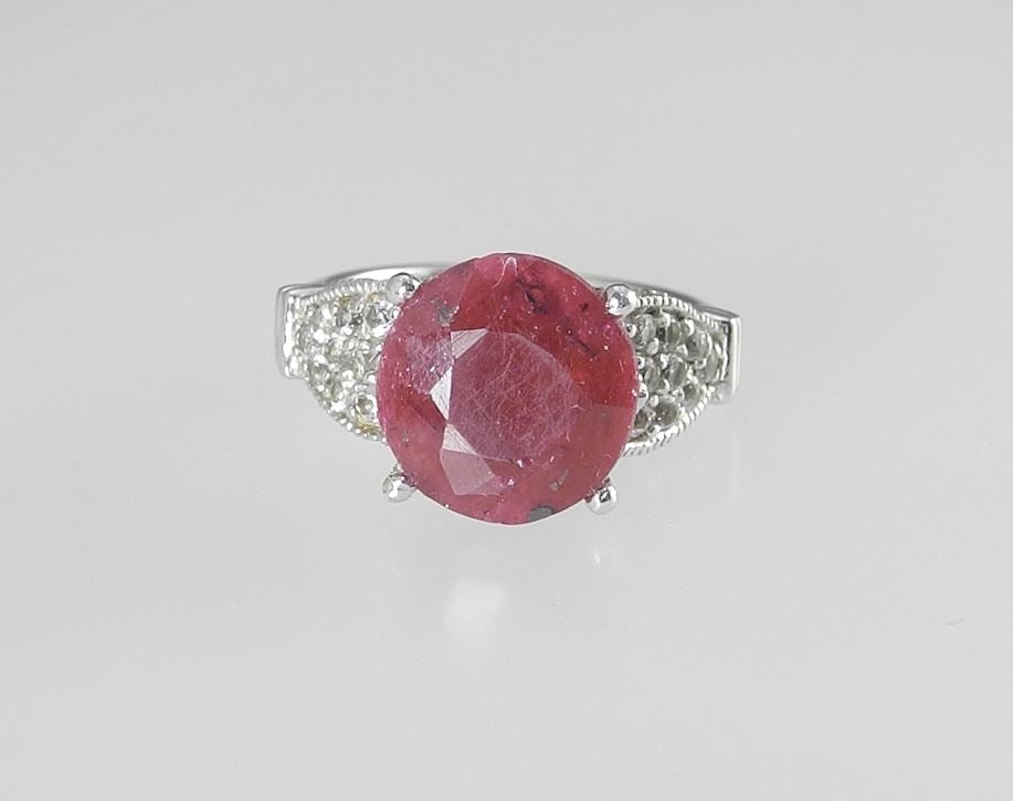 Sterling (marked 925) Silver Rough Cut Ruby & White Topaz Cocktail Ring Size 8, 7.0g. (1 of 4)