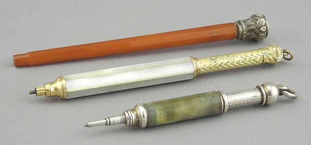 Collection of Three Propelling Pencils, M.O.P./Agate/etc., 4 1/4". (1 of 3)