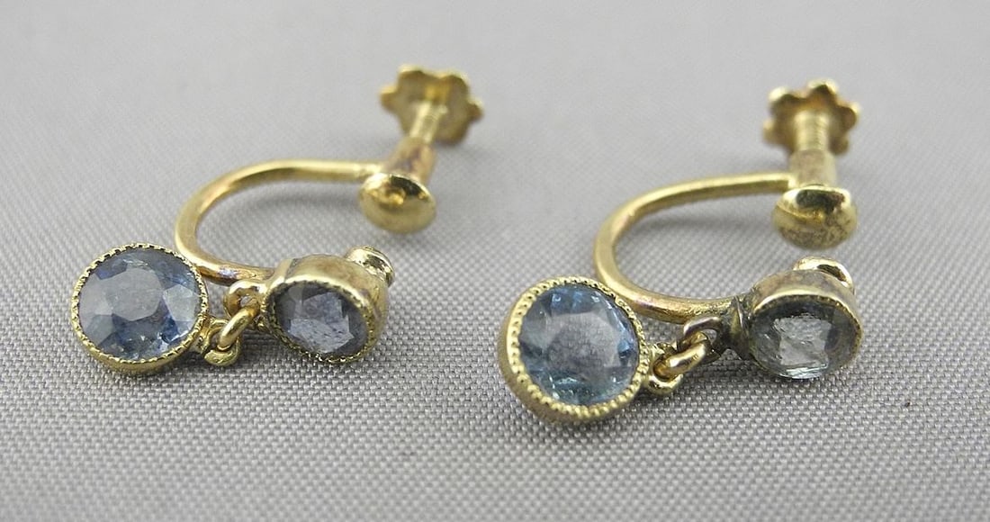 14K (tested) Gold Aquamarine Screw On Earrings, 1.5g.: 14K (tested) Gold Aquamarine Screw On Earrings, 1.5g.