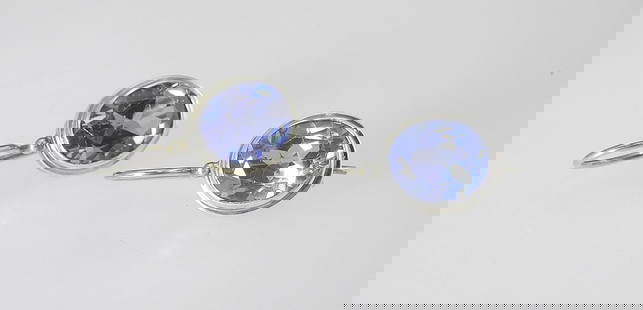Pair of Sterling Silver (marked 925) & Blue Topaz Earrings, 1"h, 7.5g.: Pair of Sterling Silver (marked 925) & Blue Topaz Earrings, 1"h, 7.5g.