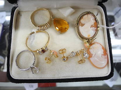 2 Cameos/2 Rings/Pendant & 3 Pair of Earrings.: 2 Cameos/2 Rings/Pendant & 3 Pair of Earrings.