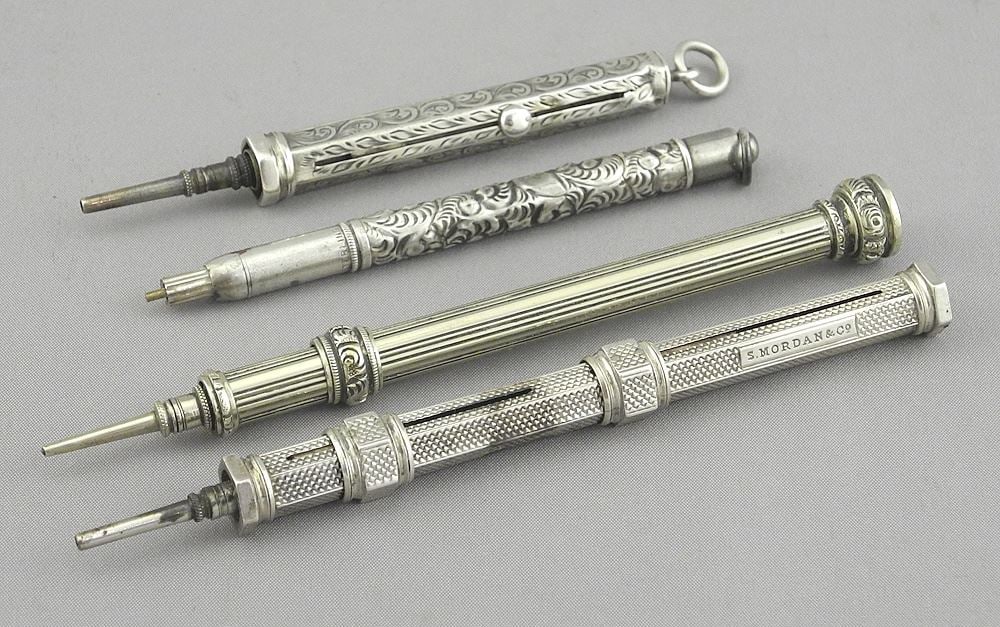 Collection of 3 Plated & 1 Sterling Propelling Pencils Including Mordan & Co., 4 1/4". (1 of 3)
